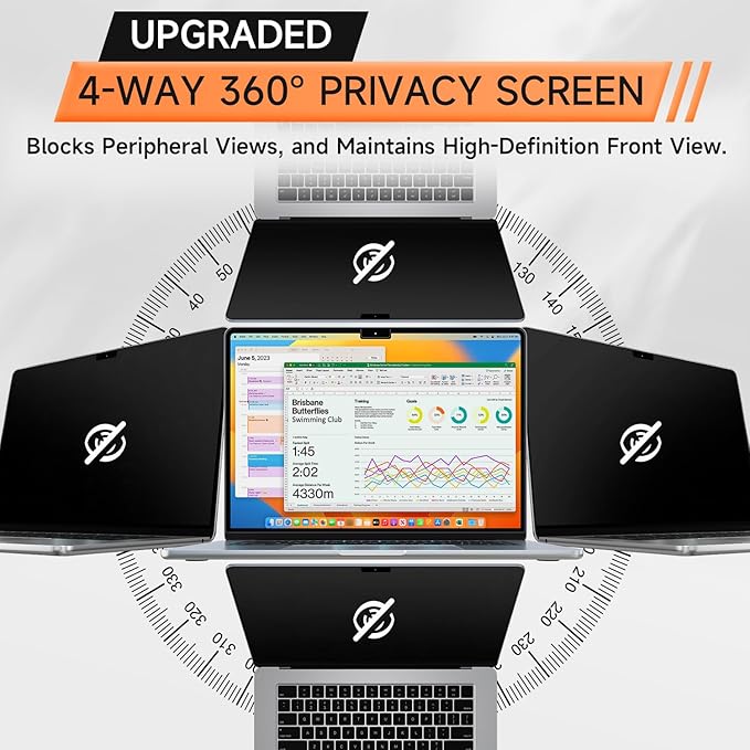 Mamol 360° Privacy Screen for MacBook Air 13.6 & 13 Inch 2022-2025 (M2, M3, M4), Anti Glare Blue Light Filter, Nano No Glue Anti Spy Black Protector for Mac Air 13In Laptop Computer
