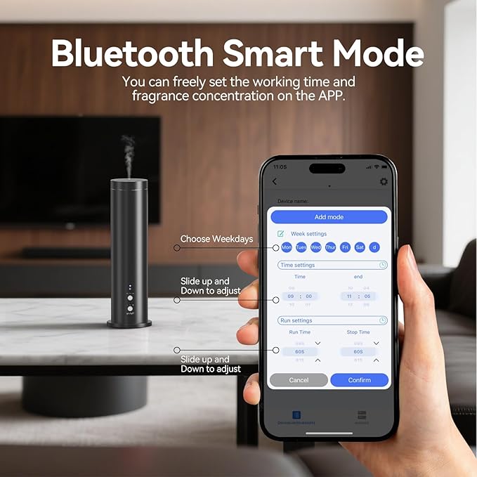 Waterless Scent Diffuser with Bluetooth - 100ml Essential Oil Diffuser Machine for Home, Office,Spa - Aromatherapy Fragrance Diffuser with 6 Essential Oils Included,Remote & App Control,Black