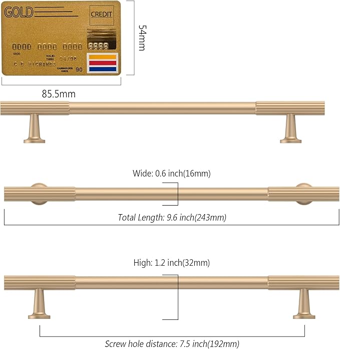 Amerdeco 10 Pack Champagne Gold Cabinet Pulls 7.5 Inch(192MM) Hole Centers Kitchen Cabinet Handles Hardware Kitchen Handles for Cabinets Cupboard Handles Drawer Pulls ZH0071