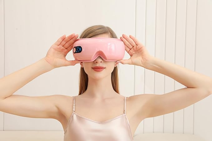 Eye Massager with Airbag Kneading,Constant Temperature Hot Compress, Multi-Frequency Vibration and Bluetooth Music (Blush Pink, Large)