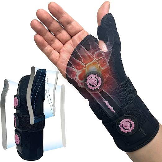 JUPITER Carpal Tunnel Wrist Brace, Day & Night Support, Thumb Spica Splint for Right Hand, Ideal for De Quervains Tenosynovitis, Tendonitis, Wrist Brace With Thumb Support - L/XL - Women & Men,Black-Pink