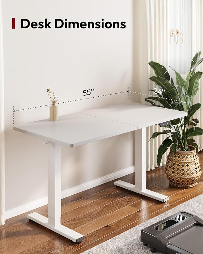 SANODESK Standing Desk Height Adjustable Electric Stand up Desk 55x24 Inches Sit Stand Home Office with Splice Board, White Frame/White Top