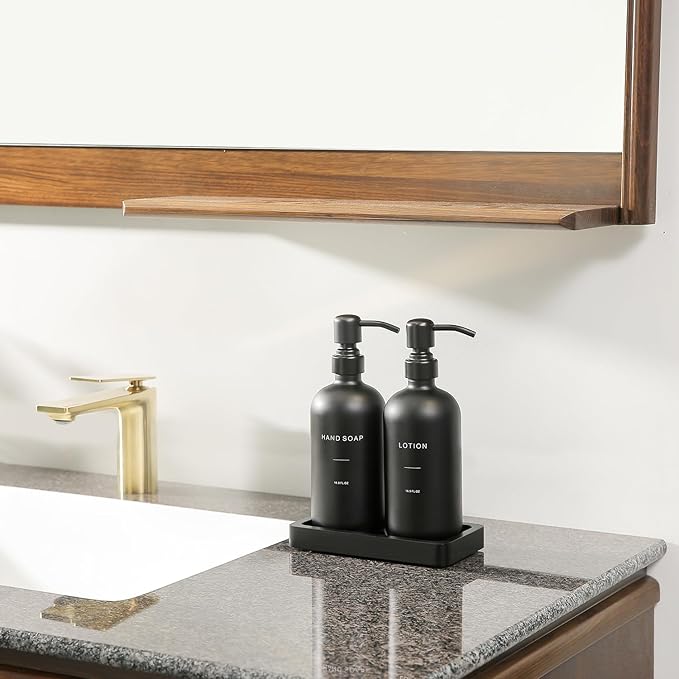 Black Soap Dispenser Bathroom Set, Soap and Lotion Dispenser Set with Stainless Steel Pump, Perfect for Bathroom Decor. (Black)