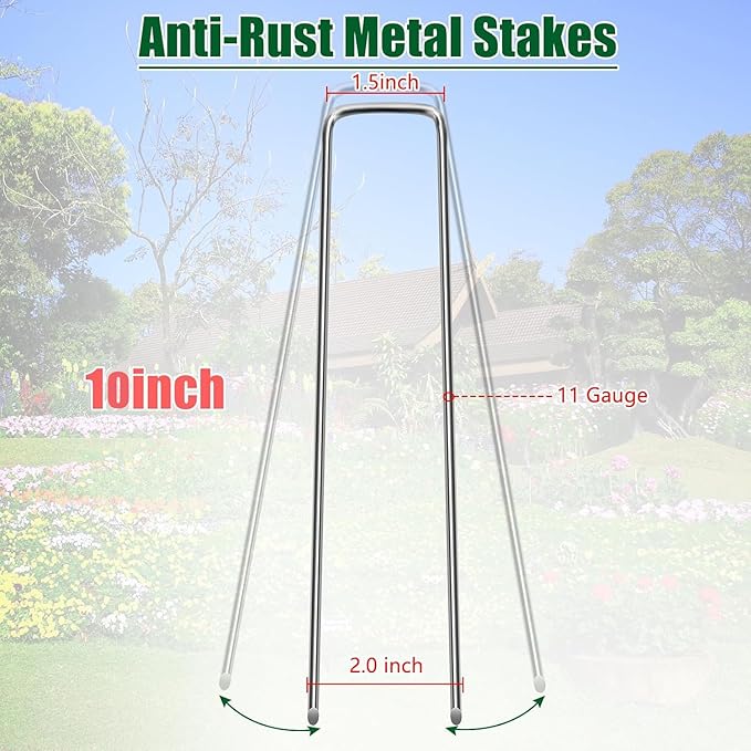 10 Inch 11 Gauge Galvanized Landscape Staples Stakes for Decoration, 25/100/200pcs Garden Metal Stakes for Weed Barrier Fabric, Fence Stakes, Tent Stakes (10in,100pcs)