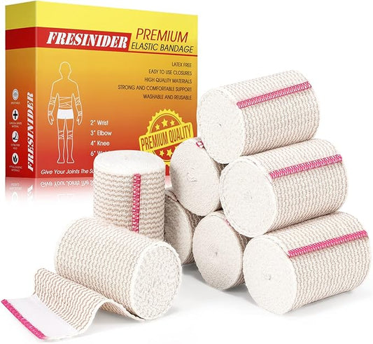 FRESINIDER Premium Elastic Bandage Wrap, 8 Pack 3" Cotton Latex Free Compression Bandage Wrap with Touch Closure at Both Ends, Support & First Aid for Sports, Medical, and Injury Recovery