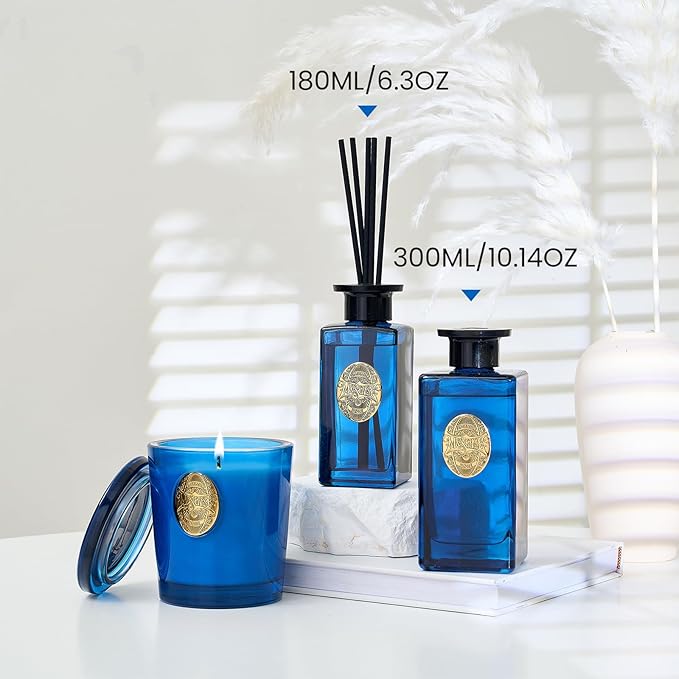M&SENSE 10.14 oz Large Reed Diffuser Set | Ocean Escape Scent Oil Diffuser with Sticks | Hotel Collection Non-Toxic Essential Oil |for Bedroom Bathroom Living Room