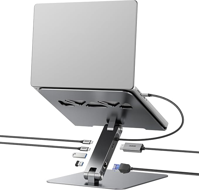 BENFEI Laptop Stand with USB C 6in1 Docking Station, HDMI 4K@60Hz,Gigabit Ethernet, 100W Power Delivery, 10Gbps 1*USB C 3.2 and 2*USB A 3.2 Compatible with MacBook Pro/Air, iPad Pro, XPS, Thinkpad
