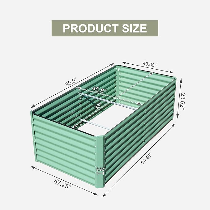 Domi Raised Garden Beds Outdoor, 8x4x2ft Thickening Tall Metal Rectangular Deep Root Box Planter for Vegetables, Flowers, Herbs, and Succulents 2" Deep w/ 456 Gallon Capacity - Green