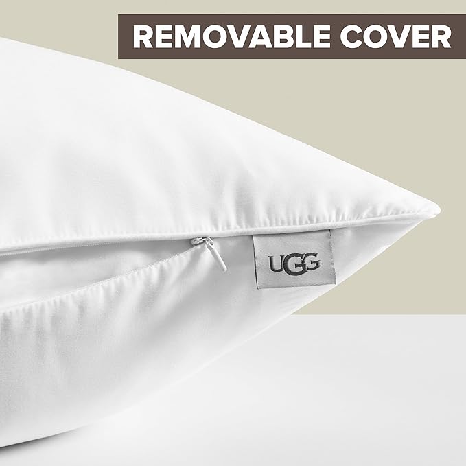 UGG Cooling Pillow Standard Size Pillow, Hotel Style for Stomach, Back or Side Sleepers, Washable Cover Down Alternative for Queen Full or Twin Beds, 20-inch x 28-inch, White