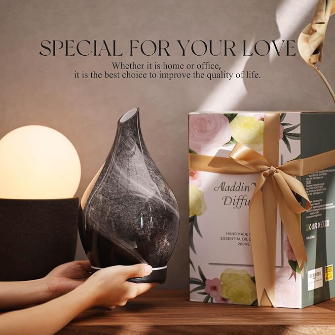 Porseme 280ml Essential Oil Diffuser Glass Color Changing Aroma Air Diffusers Aromatherapy Ultrasonic Cool Mist Humidifier 7 Running Hours Waterless Auto-Off for Sleeping, Yoga, Office, Spa (Obsidian)