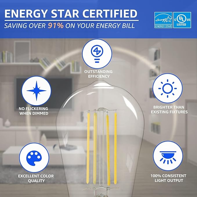 MASTERY MART 120 Pack 100 Watt Led Bulb, Edison Bulbs Dimmable Light Bulbs E26, 5000K Cool White Bright 9W 1100LM, ST21/ST64 Vintage Light Bulbs, UL Listed, Clear Glass, Decorative Light Bulb