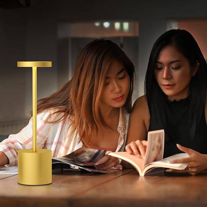 LED Cordless Table Lamps Set of 2,5000 mAh Rechargeable Table lamp,3 Color Stepless Dimming Portable Outdoor Table Lamp,Table Light for Party/Restaurant/Cafe/Patio.(Gold)