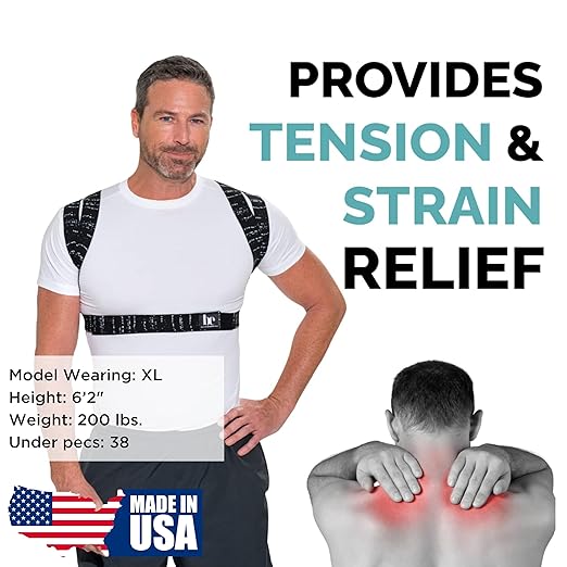 BackEmbrace Posture Corrector for Women and Men - Made in USA - Slim and Adjustable Shoulder Brace - Back Brace for Back Pain Relief - Black Drizzle XS/S