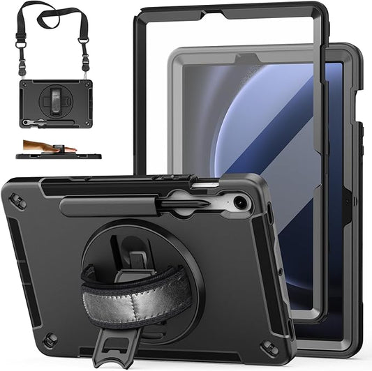 Case for Galaxy Tab S10 Lite &S10 FE S9 FE 10.9"/S9 11 Inch: TPU Cover for Samstng Tablet S10 FE/ 2025/ S9 FE & S9 2023 5G with Screen Protector- Stand- Handle-Shoulder Strap-S-Pen Holder-Black