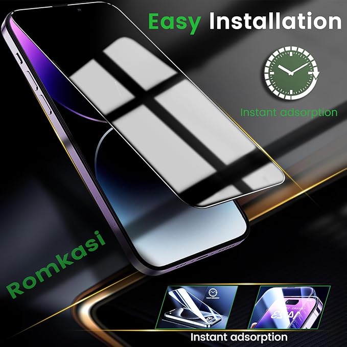 3 Pack Privacy Screen Protector for iPhone 14 Pro Max 6.7 Inch with 3 Pack Camera Lens Protector, Anti Spy Tempered Glass Film, Anti-Scratch, Touch Sensitive, Case Friendly