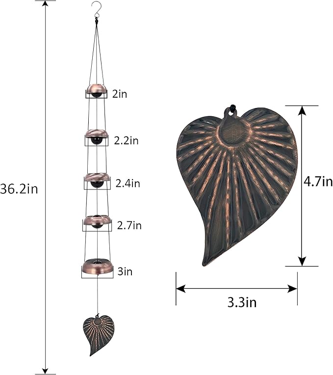 Cooper Leaf Temple Wind Chime,Wind Chimes with 5 Bells, Feng Shui Wind Chimes for Home Yard Outdoor Decoration, A Great Memorial Wind Chime for Someone Who Loves Peace