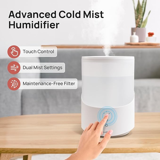 Humidifier for Bedroom, 2.5L Cool Mist Humidifier with Essential Oils Diffuser and Nightlight, Top Fill Humidifiers for Home, Auto Shut-off