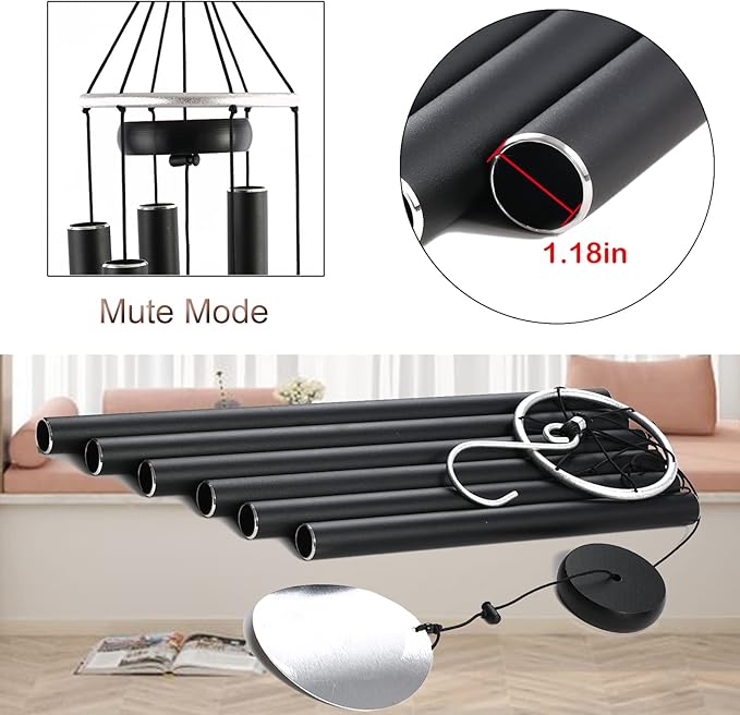 Wind Chimes Large Outdoors Clearance Deep Tone, 45" Sympathy Wind Chimes in Loving Memory of Someone, Memorial Wind Chimes Gifts for Mother's Day, Metal Wind Chimes Outdoors Garden / Yard Décor(Black)