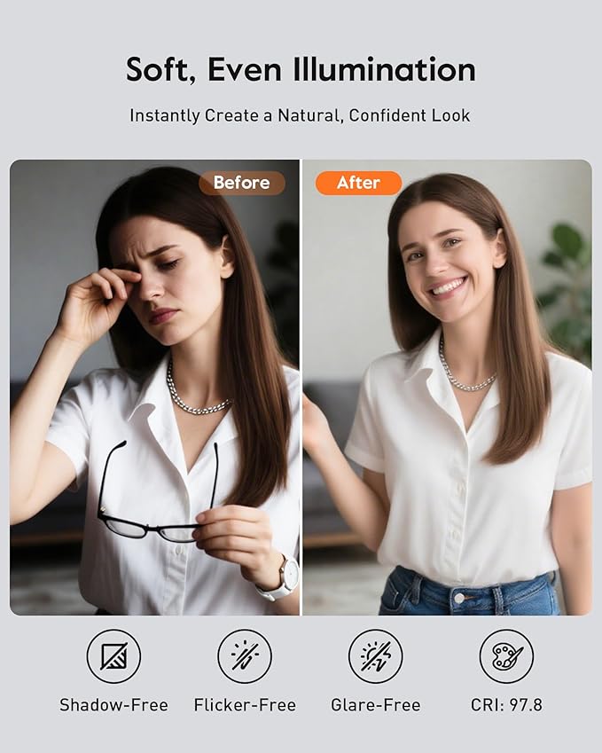 Ring Light for Desk, Laptop, Monitor & Phone – Soft Eye-Caring Webcam Light with 84 LEDs, 50 Modes, CRI 97.8+ for Zoom, Streaming, Video Calls, Remote Work – USB-Powered Selfie Light