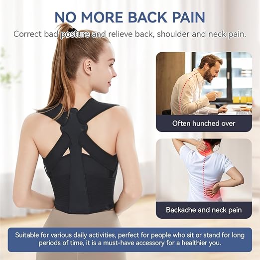 Posture Corrector for Men & Women - Adjustable Back Support Brace, Upper Pain Relief & Slouching Correction, Invisible Under Clothes(Black, Large)