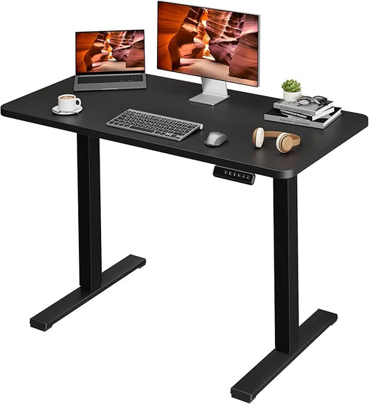 One-Piece Standing Desk 47 x 24 Inches, Small Adjustable Height Desk， Electric Sit Stand Desks Home Office Computer Workstation, Black