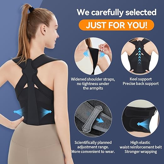 Posture Corrector for Men & Women - Adjustable Back Support Brace, Upper Pain Relief & Slouching Correction, Invisible Under Clothes(Black, Small)