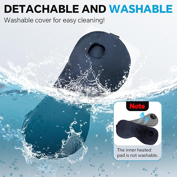Heated Eye Mask for Dry Eyes Relief, Cordless Eye Mask with 3 Heat Settings, Washable Eye Cover, Warm Heating Pad for Stye Eye Treatment & Travel Use