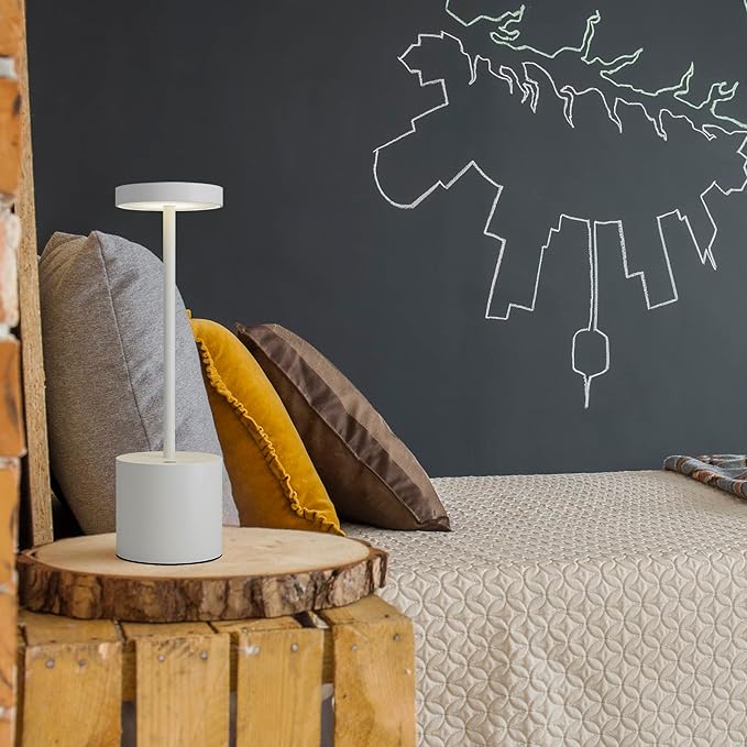 LED Cordless Table Lamp Rechargeable,5000mAh Battery Operated TableLamp,3 Color Stepless Dimming Portable Metal Indoor and Outdoor Table Light,for Home/Patio/Restaurant/Dining Table.(White)