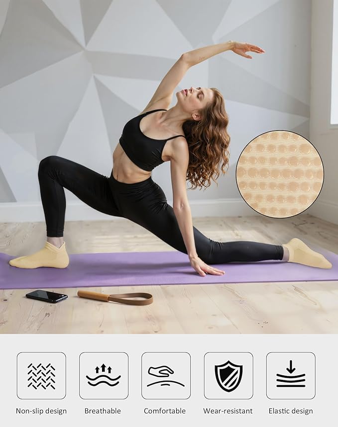 6 Pairs Pilates Socks for Women, Non Slip Yoga Socks with Grips for Barre Ballet Athletic Workout Barefoot Hospital