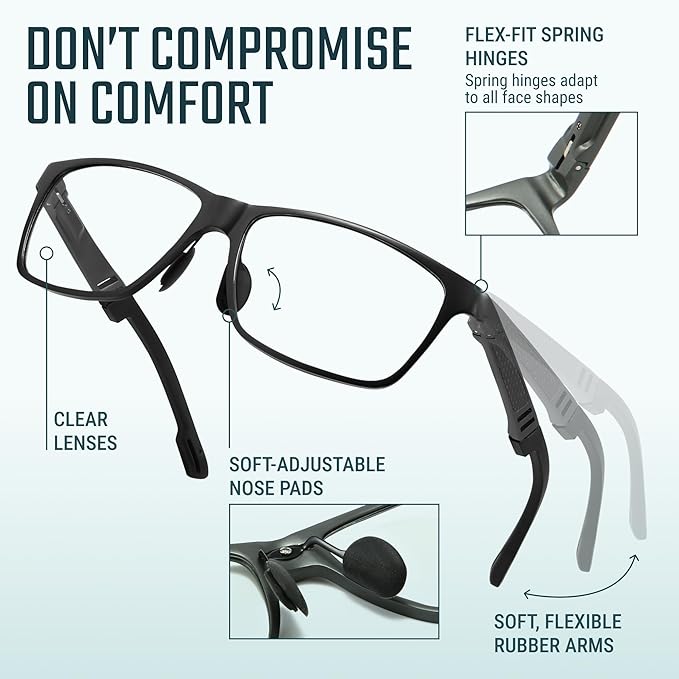 Carbon Blue Light Blocking Glasses Men for Computer, Gaming, Metal Frame Green Light Protection Night Driving Glasses for Man