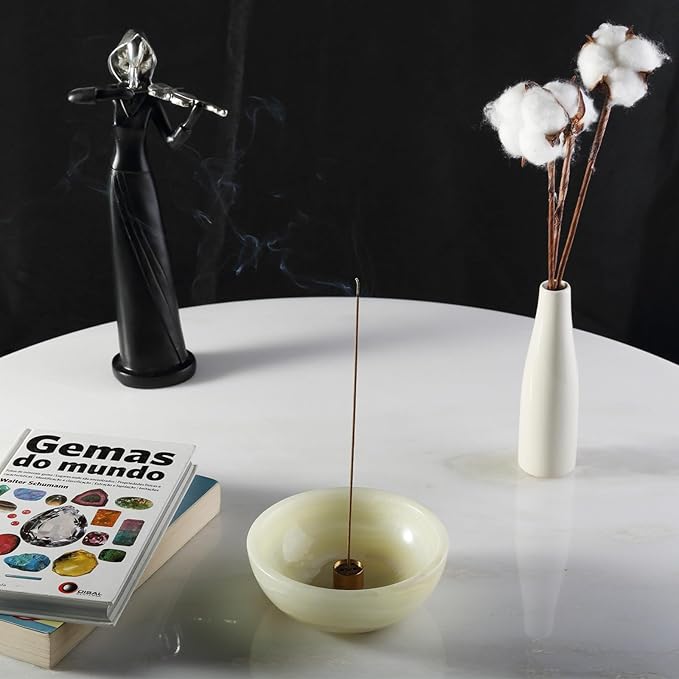 Koville Turkish Natural Marble Incense Holder, Incense Holders for Sticks, Sturdy Incense Burner Ideal for Meditation and Relaxing, Easy to Clean(Green Onyx)