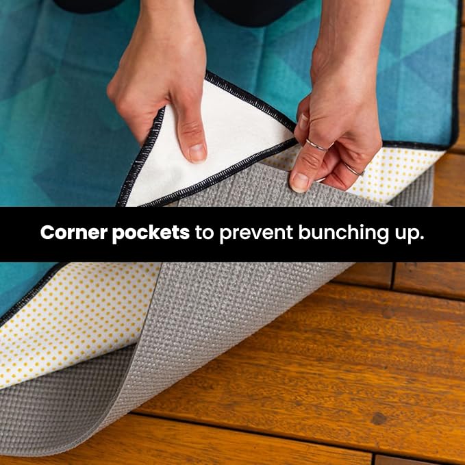 Yoga Grip Yoga Towel - Non Slip Hot Yoga Mat Towel With Corner Pockets, No-Skid Grip, and Built-in Alignment Lines | Soft, Moisture Wicking, and Sweat Absorbent | No Bunching, Stays in Place 72" x 25"