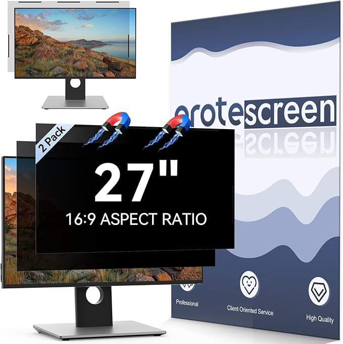 [2-Pack] 27 Inch Magnetic Computer Privacy Screen Filter for 16:9 Widescreen Monitor, Removable Eye Protection Anti Glare Blue Light Filter Privacy Shield, Anti Spy Screen Protector Film 27 in