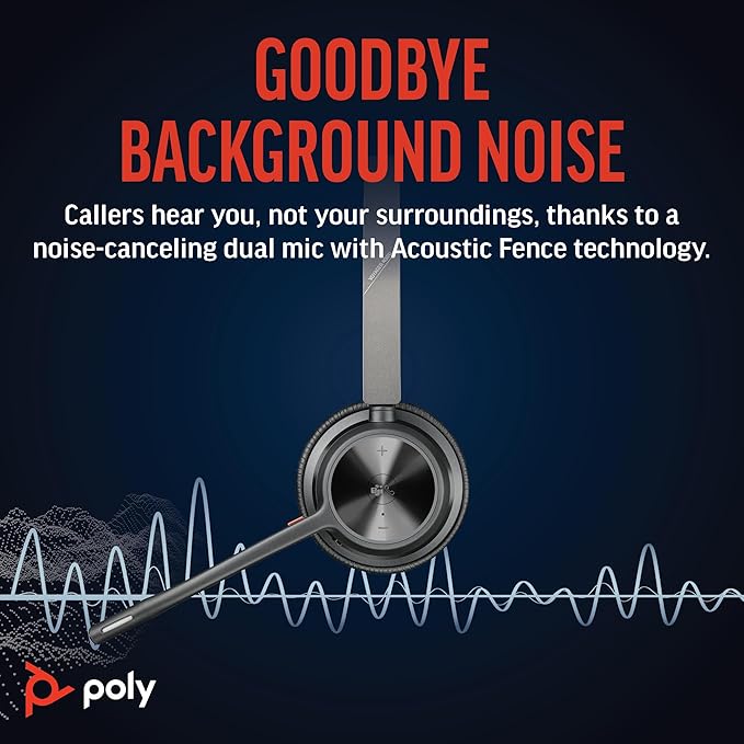 Poly Voyager 4320 UC Wireless Headset & Charge Stand - Noise-Canceling Wireless Headphones with Mic - Connect to PC via USB-C to USB-A Adapter, Cell Phone via Bluetooth, Microsoft Teams Certified