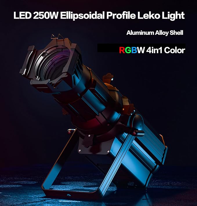 SHEHDS LEKO Profile Spotlights LED 250W RGBW 4in1 Color 17° Beam Angle DJ Ellipsoidal Lights Manual Focus Four-Leaf Manual Cut Light Barrier 2500K-7500k DMX512 Stage Par Lights for Party KTV Bar Show