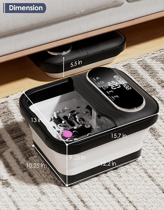 Collapsible Foot Spa with Heat, Bubble and Temp Control, Foot Bath Massager with XL Touch Screen and Massage Rollers, Foot Soaking Tub, Pedicure Foot spa for Stress Relief (Black)