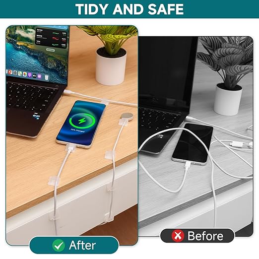 63pcs Translucent Cable Management,Adhesive Cable Clips,Cord Organizer Inner Diameter 0.49"x 0.31",Cord Clips for Wires on Wall,Under Desk,Nightstand,PC,TV,Outdoor Christmas Lights Strip