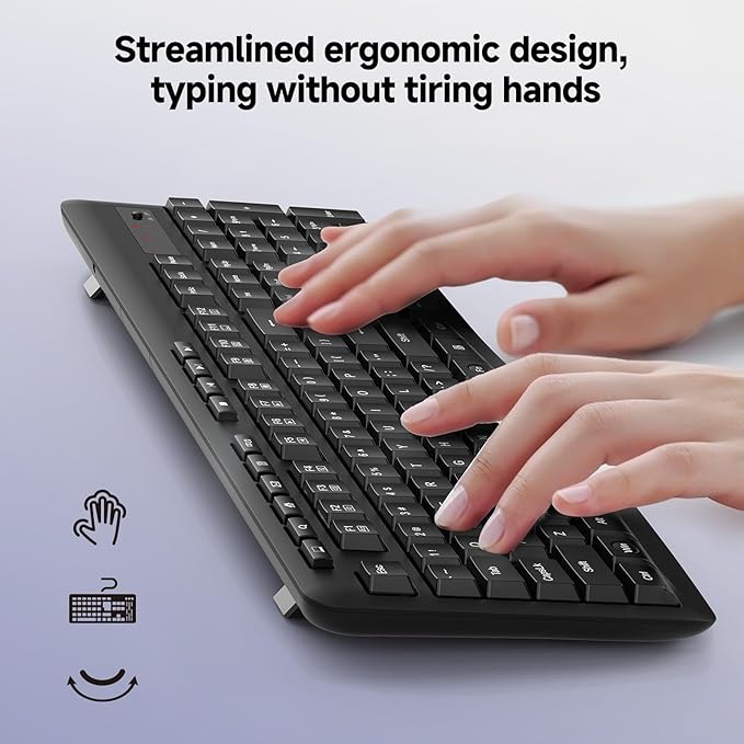 Redragon BK-7367 2.4G Wireless Keyboard, Membrane Computer Keyboard with 10 Individual Multimedia Keys, Spill Resistant Adjustable Kickstand AA Battery