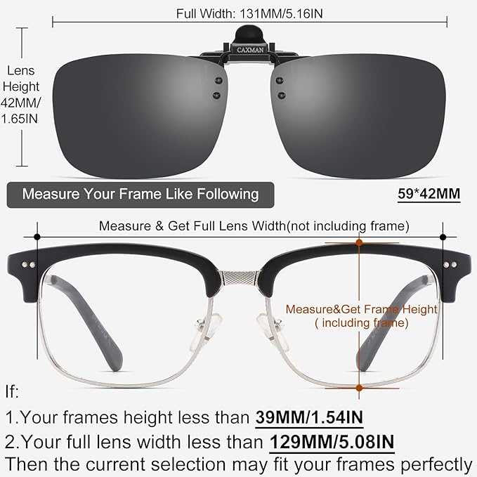 Polarized Clip-on Flip Up Metal Clip Rimless Sunglasses for Prescription Glasses