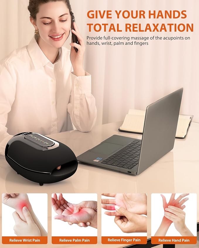 Hand Massager for Arthritis and Carpal Tunnel Relief, Cordless Hand Massager with Heat & Targeted Palm Kneading Rollers Massage, Gifts for Women Men Mom Dad