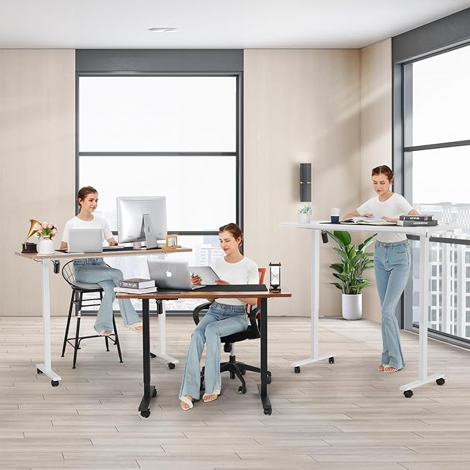 farexon Electric Standing Desk Adjustable Height, 55x24 Inches Stand Up Desk with Charging Station, Lockable Casters,27.5''-46.5'' Lifting Range Home Office Computer Desk（White