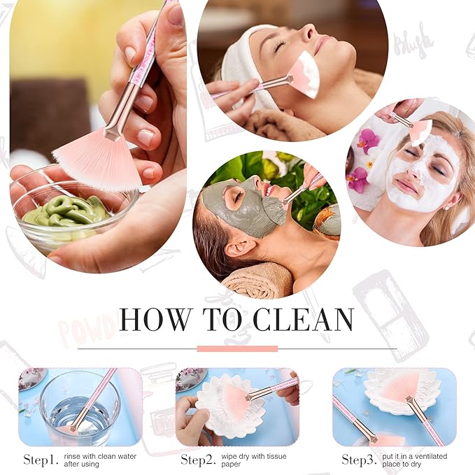 9 Pieces Facial Fan Mask Brushes, Soft Facial Applicator Brushes Tools for Peel Glycolic Makeup for Mud Cream(Pink)