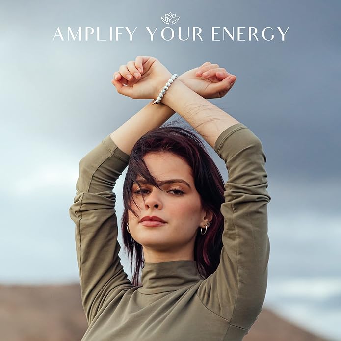 Lava Rock Beaded Diffuser Bracelet for Women with Lavender Essential Oil, 18K Gold-Plated Charm Soothing Crystal Beads Boho Stretch Bracelet for Aromatherapy, Birthday and Valentine’s Day Gift for Her