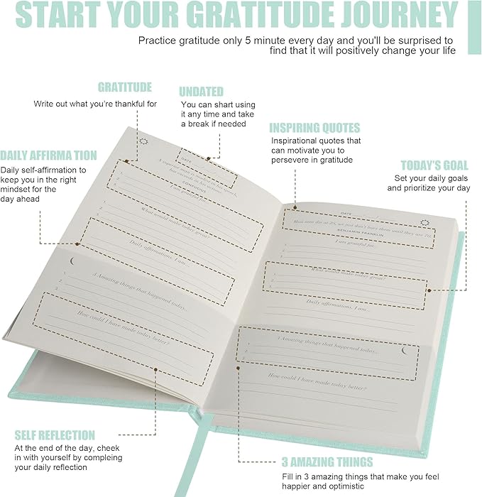 Gratitude Journal Daily Affirmations with Simple Guided Format-Undated Life Planner, Daily Planner, for You More Happiness, Positivity, Affirmation, Mindfulness&Self Care(Wathet Blue)