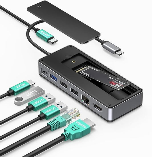 GiGimundo GM28PR M.2 NVMe SSD Docking Station - 10Gbps Multi Ports USB-C Hub, PD100W, HDMI 4K 60Hz, RJ45 Gigabit Ethernet, M.2 Dock for Laptop Mac, Black