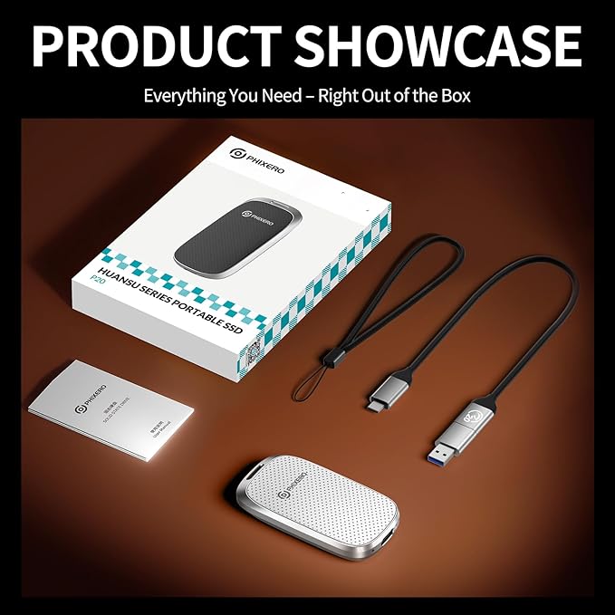 PHIXERO P20 External Portable SSD 1TB,up to 2050Mb/s,External Solid State Drives with 2 in 1 USB C Cable with LED Indicator,USB 3.2 Gen 2 Portable Hard Drive for iPhone 15/16 PRO, Mac, PC & Laptops