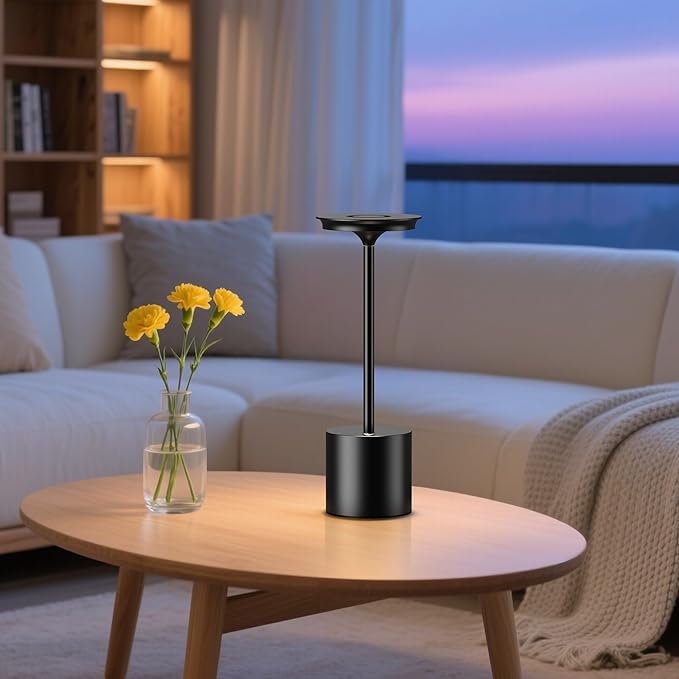 Cordless Rechargeable LED Table Lamp 6000mAh Battery Powered Waterproof Desk Lamp,Portable Touch Tabletop 3 Color Stepless Dimming Light For Indoor/Outdoor/Dinning/Patio/Restaurant(Black 2 Pack)