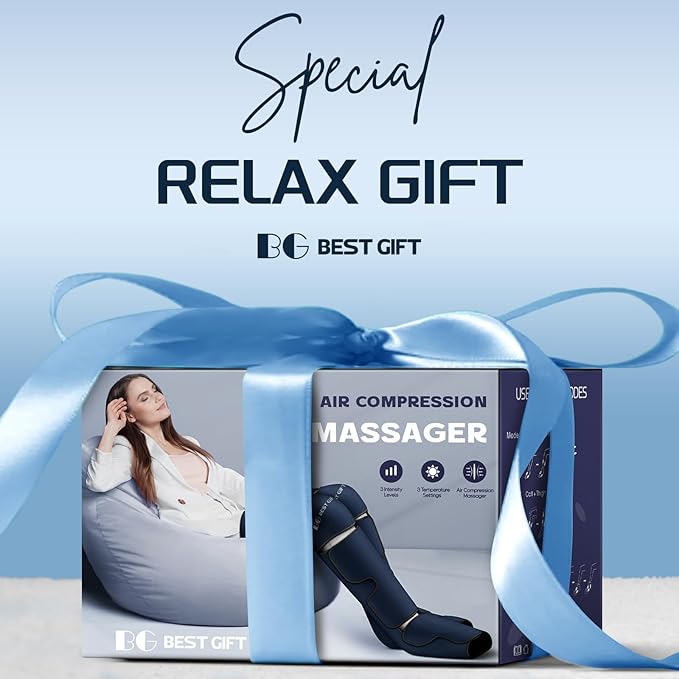 Gifts for Dad Mom Men Women Christmas Mothers Day, Fathers Day, Air Compression Massager with Heat for Foot, Leg, Calf, Thigh, Knee, Helpful for Vericose Veins, Muscle Fatigue, Cramps, Swelling, Edema