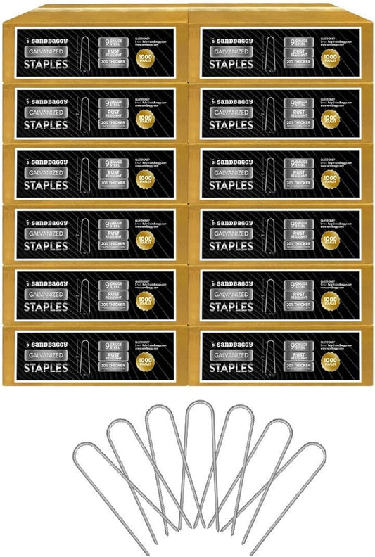 Sandbaggy Galvanized 6-Inch Landscape Staples ~ 9 Gauge Steel - Fabric Pins, Garden Earth Stakes, Ground Cover, Fence Anchors, Lawn Nails ~ Trusted by Organic Farmers Across The USA (10,000 Staples)