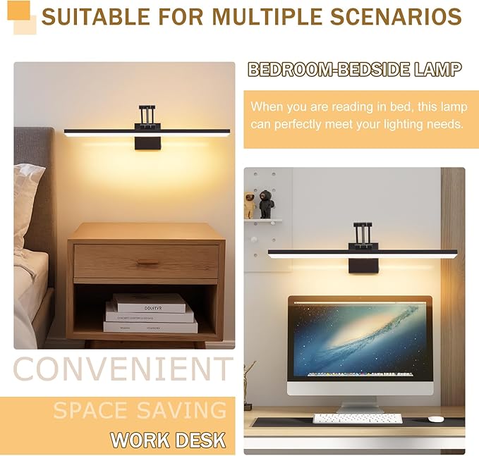 Picture Light for Wall 24" Cordless Lamp 270°Rotation Vanity Light Bar for Bathroom Over Mirror,3CCT Dimmable Art Light Led Wall Sconces for Poster,Room,Make Up,Hallway(Matte Black)